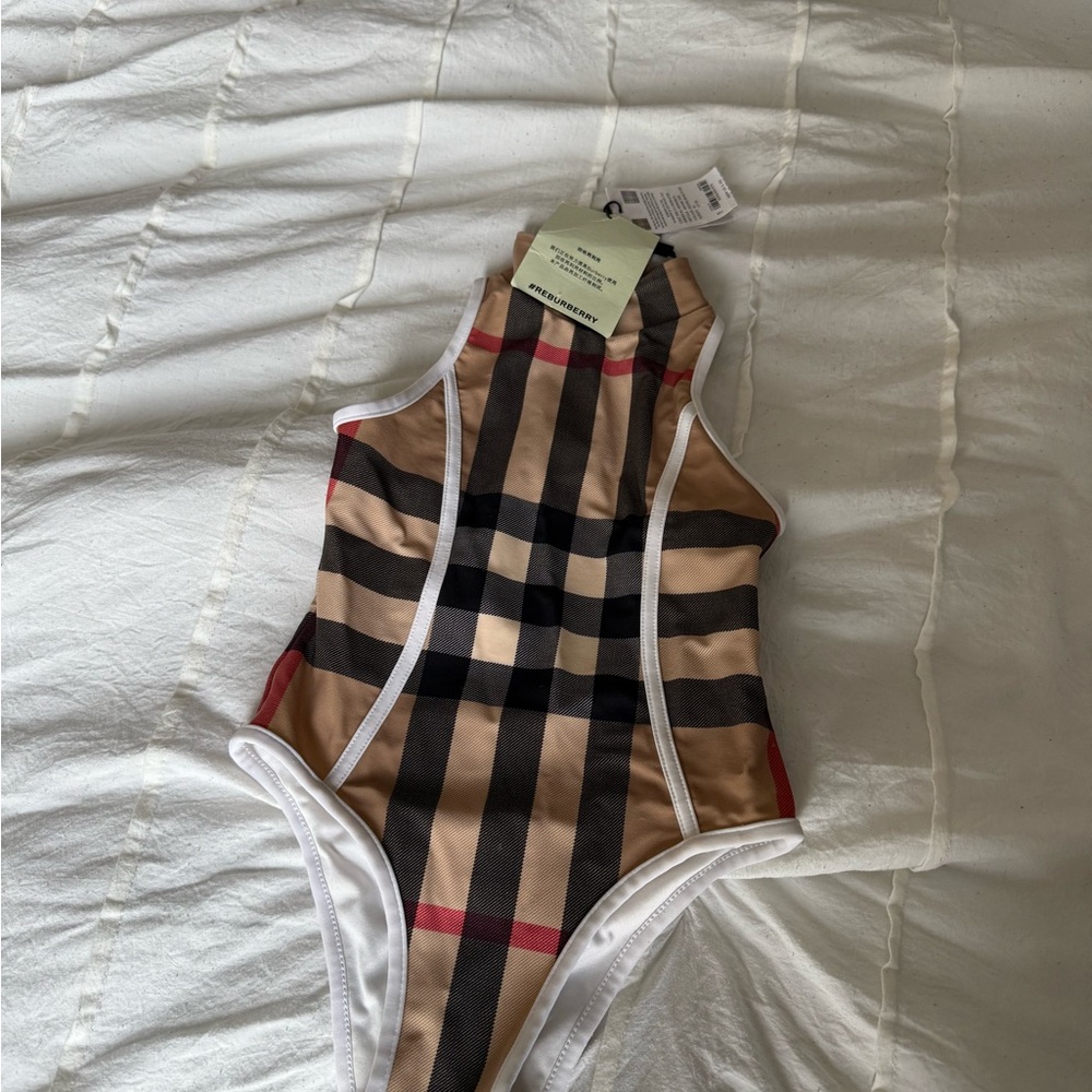 Burberry Beige and Black Striped Swimsuit kids